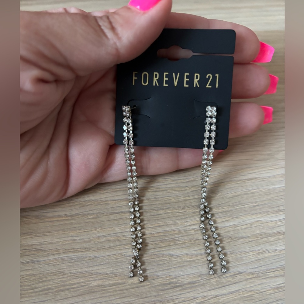 Forever 21 Silver Rhinestone Drop Earrings